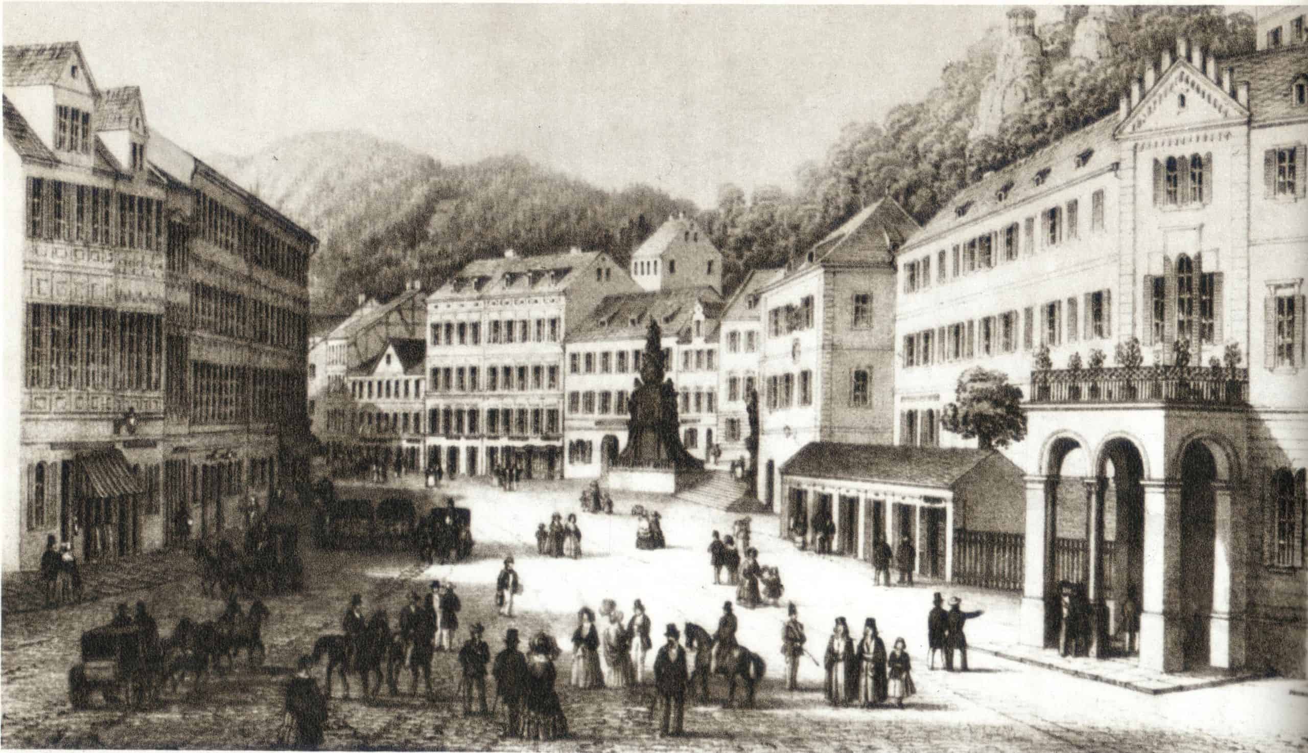 Marktplatz von Karlsbad-Mitte im 19. Jahrhundert